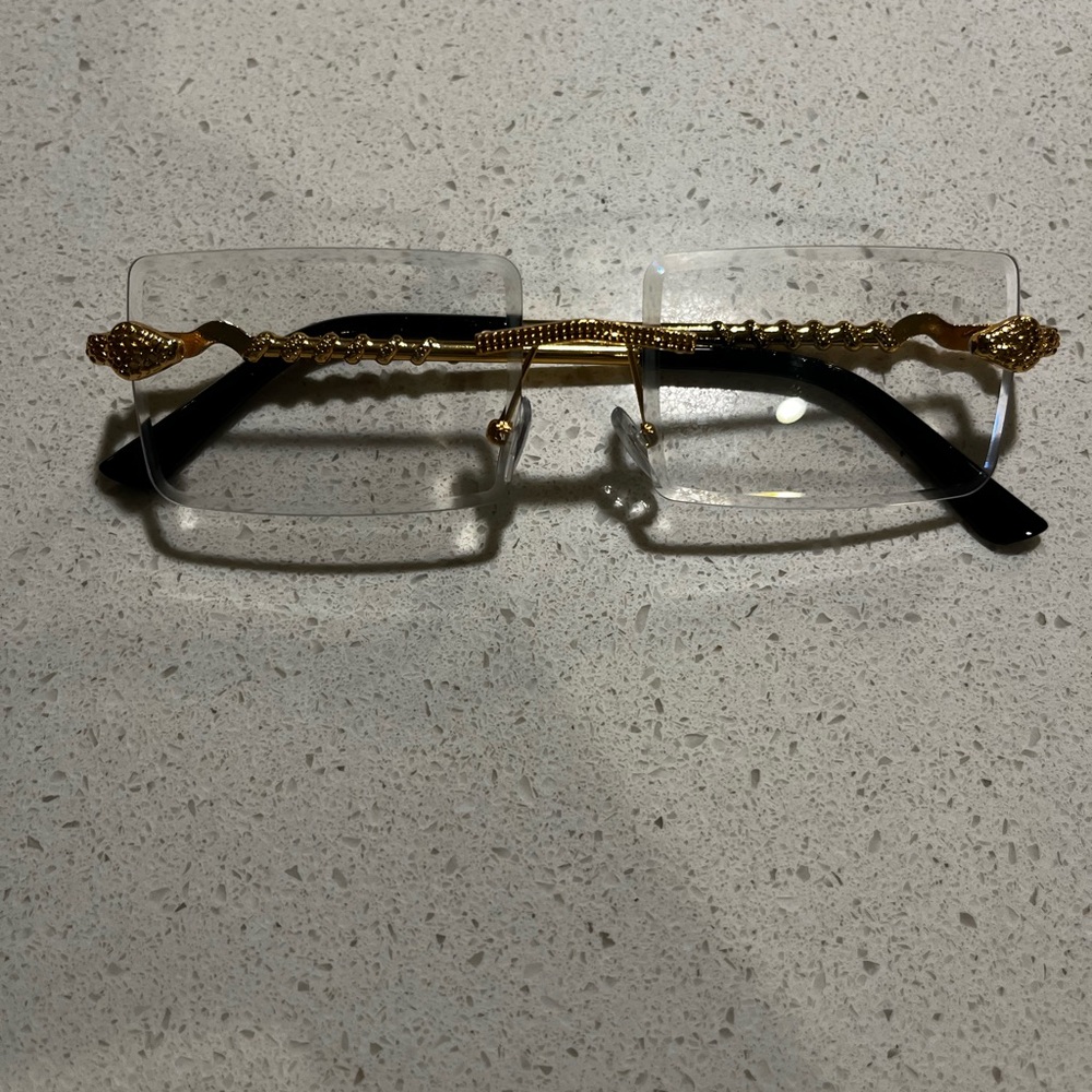 Gold and Black Rimless Glasses